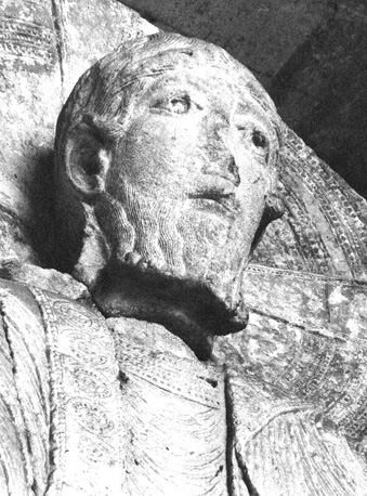Westfacade, hoofdportaal, timpaan: 'Laatste Oordeel', Christus als Rechter in mandorla, detail: hoofd van Christus