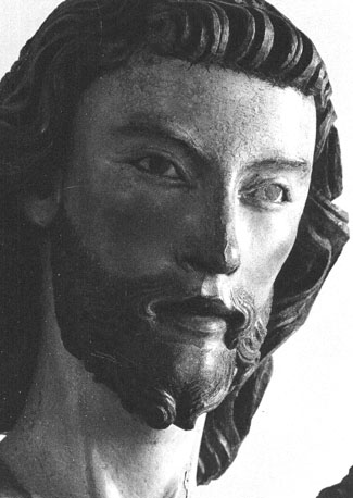 Christus met Johannes de Evangelist die op zijn schouder leunt, 'Johannesminne', detail: hoofd van Christus