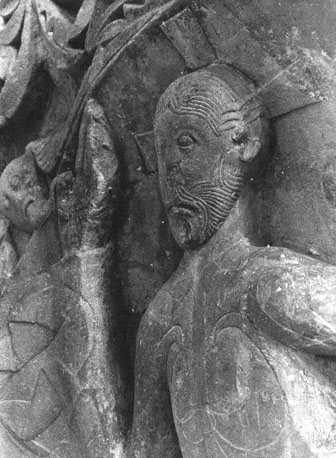 'Majestas Domini': tronende Christus in achthoekige mandorla, detail: boven-lichaam Christus, zegenend gebaar van zijn rechterhand