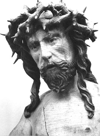 Zuidtransept: Christus op de koude steen, detail: hoofd van Christus, met doornenkroon