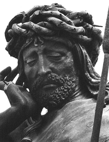 Christus, wachtend op zijn kruisiging, zittend op de koude steen ('Christus op de koude steen'), detail: head of Christ