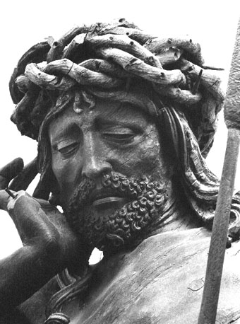 Christus, wachtend op zijn kruisiging, zittend op de koude steen ('Christus op de koude steen'), detail: head of Christ