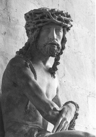 Christus, wachtend op zijn kruisiging, zittend op de koude steen ('Christus op de koude steen'), detail: head of Christ