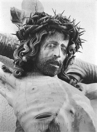 Gekruisigde Christus, genoemd Misericors Salvator, detail: hoofd van Christus
