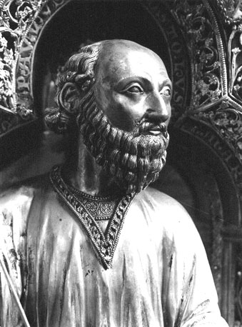 Schrijn van Sint Eleutherius; detail: hoofd van een apostel (Paulus?)