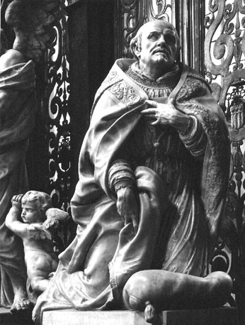 Koor, Grafmonument van aartsbisschop Andreas Cruesen, detail: knielende aartsbisschop en face