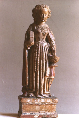 Heilige Dorothea, in haar linkerhand, in haar rechterhand een boek