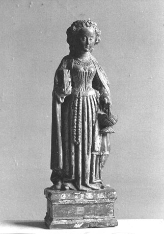 Heilige Dorothea, in haar linkerhand, in haar rechterhand een boek