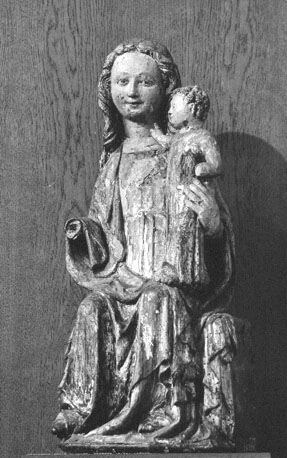  zittende Maria, Christuskind staand op haar linkerbeen