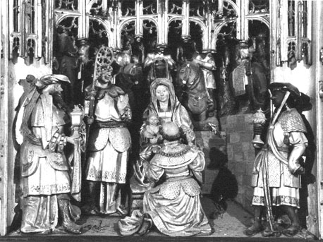 Altaarretabel met 15 scènes uit de jeugd en Passie van Christus, detail: aanbidding door de koningen