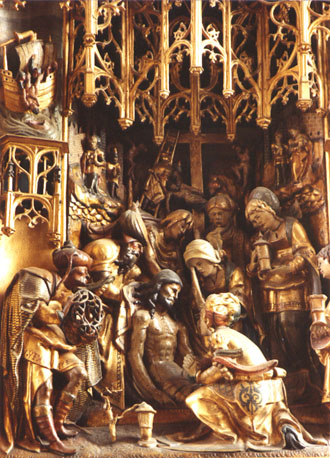 Passie-retabel, detail: Bewening van de dode Christus door zijn vrienden en familie