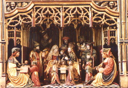 Zuider transept, passie-retabel, gewijd aan sint Joris en sint Victor, detail: Presentatie van Christuskind in de tempel