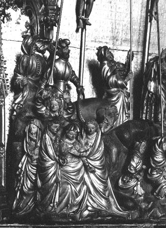 Retabel, detail van middenpaneel: bewening bij de kruisiging