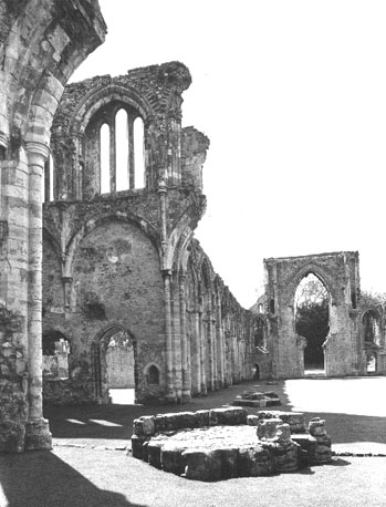 Middenschip en (deels) zuider transept vanuit het oosten (restanten)
