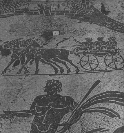 Mozaïekvloer in de "Insula degli Aurighi", detail