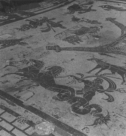 Mozaïekvloer in de "Insula degli Aurighi", detail