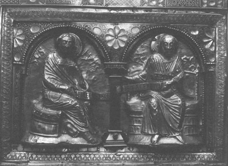Reliekschrijn van sint Servatius ("Noodkist"), lange zijde, apostelpaar:  Judas en Simon de Zeloot