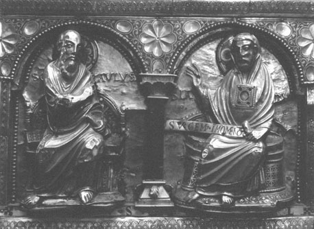 Reliekschrijn van sint Servatius ("Noodkist"), lange zijde, apostelpaar: Paulus en Jakobus Maior