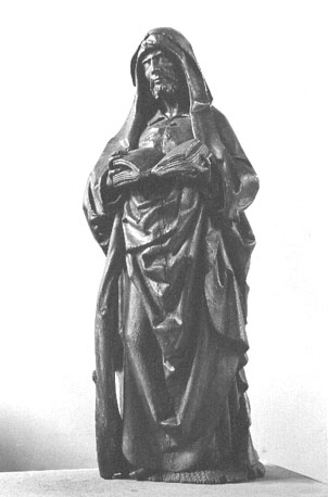 Apostel Judas Thaddeus, staand, met boek in zijn handen; aan zijn rechterzijde: zijn knots