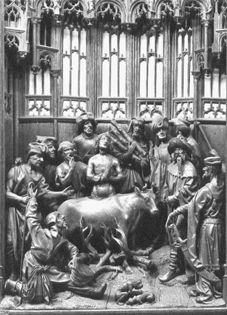 Sint-Jorisretabel, met de martelingen van Sint Joris; een scène