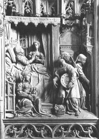 Mariaretabel; detail: geboorte van Maria