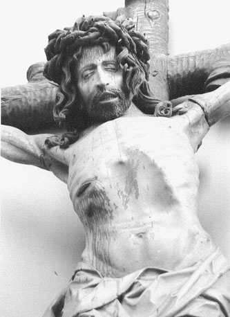 Gekruisigde Christus, genoemd Misericors Salvator, detail: bovenlichaam; kruisbeeld "Misericors Salvator" bijgenaamd
