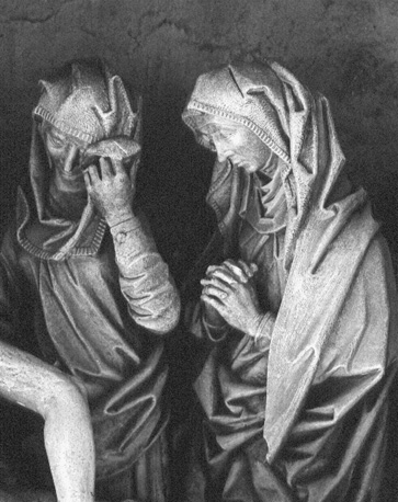 Graflegging van Christus, detail: twee treurende vrouwen