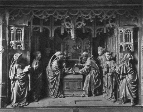 Altaarretabel met scènes uit het leven van Christus, detail: Besnijdenis van het Christuskind door de priester in de tempel