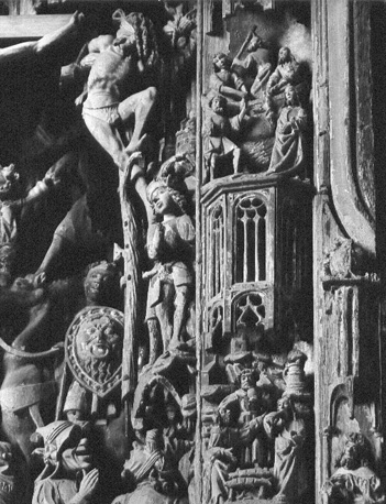 Altaarretabel met scènes uit het leven van Christus, centrale deel: Christus aan het kruis; detail