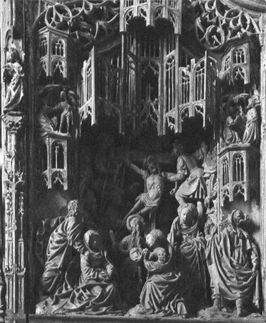 Altaarretabel met scènes uit het leven van Christus; detail: Christus wordt van het kruis gehaald