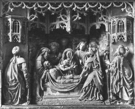 Altaarretabel met scènes uit het leven van Christus; detail: graflegging van Christus