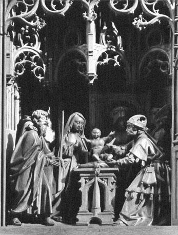 Mariaretabel, detail: besnijdenis van het Christuskind door de priester in de tempel