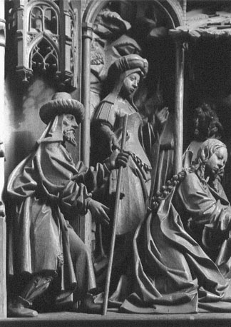 Mariaretabel: aanbidding van het Christuskind door de herders (detail)