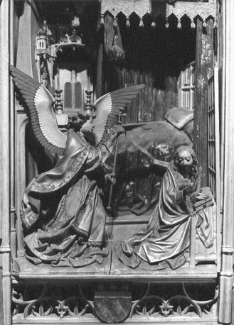 Retabel of Saluzzo  (of: Saluces), detail: Annunciatie, de engel bezoekt Maria