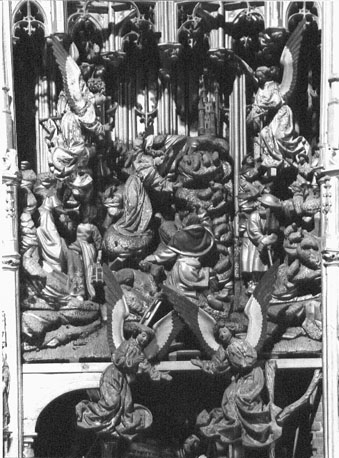 Retabel van Saluzzo (of: Saluces), detail (bovenste deel): Aankondiging van Christus' geboorte aan de herders
