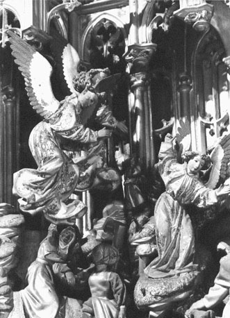 Retabel van Saluzzo (of: Saluces), detail (bovenste deel): Aankondiging van Christus' geboorte aan de herders