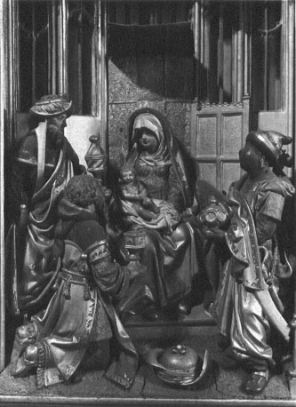 Retabel van Saluzzo (of: Saluces),  rechterdeel: aanbidding van het Christuskind door de drie koningen