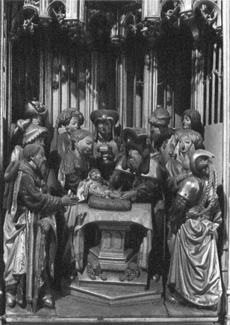 Retabel van Saluzzo (of: Saluces),  rechterdeel: besnijdenis van het Christuskind door de priester in de tempel