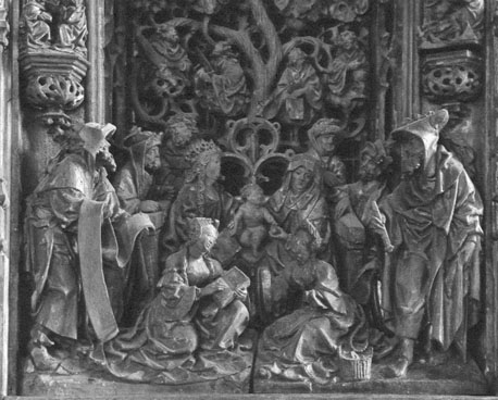 Retabel II, middendeel, beneden: verheerlijking van Maria; boom van Jesse