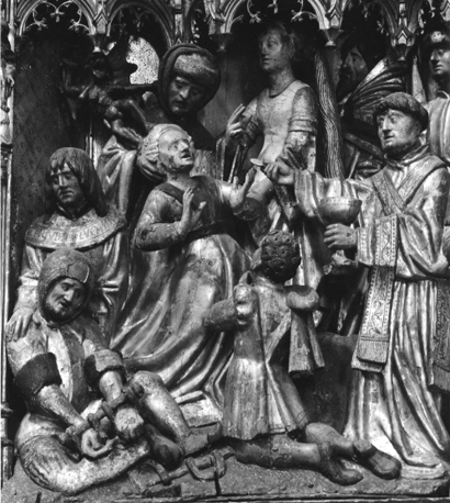 Dimpnaretabel, fragment: aanroeping van de heilige Dimpna, bezetenen en krankzinnigen worden genezen
