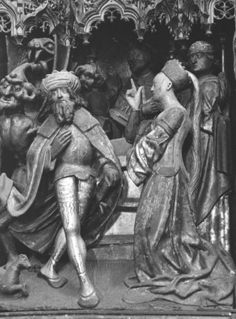 Dimpnaretabel, fragment: koning vraagt heilige Dimpna ten huwelijk