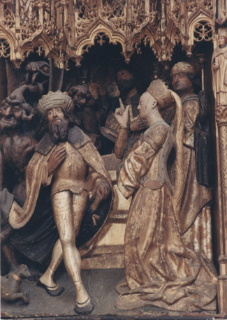 Dimpnaretabel, fragment: koning vraagt heilige Dimpna ten huwelijk