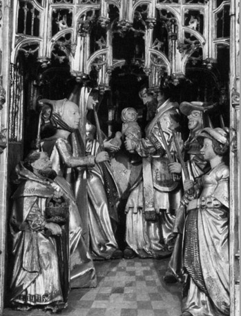 Altaarretabel met 15 scènes uit de jeugd en Passie van Christus, detail: presentatie van het Christuskind  in de tempel