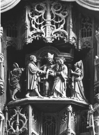 Sint-Annaretabel, linker deel (boven): huwelijk van Joachim en Anna