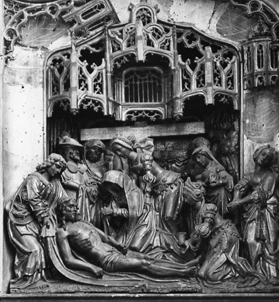 Passie-retabel, detail (rechts): de bewening van de dode Christus