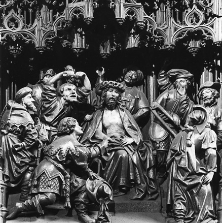 Retable (passie van Christus en legende van Dionysus), detail: bespotting van Christus