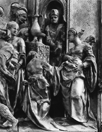 Retabel met scènes uit het leven van Johannes de Doper, fragment: dans van Salomé (detail: gasten bij het banket)