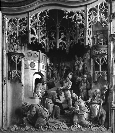 Passie-retabel, detail: Kruisdraging door Christus