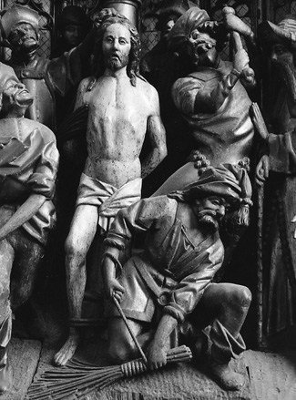 Passieretabe, linkerdeel : geseling van Christus door soldaten (detail)