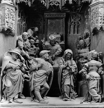 Sint Anna-retabel, detail: hogepriester weigert het offer van Joachim en Anna